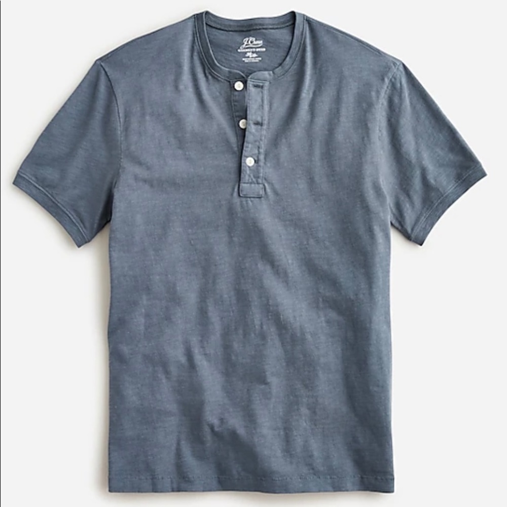 J Crew garment-dyed slub cotton short-sleeve henley in the color Skylark Blue